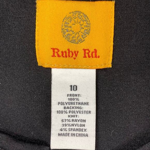 Ruby Rd. Black Faux Leather Zip Front Jersey Knit Texured Jacket - Size M - Picture 4 of 6
